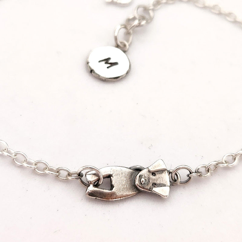 Cat and dog sterling silver bracelet with initial