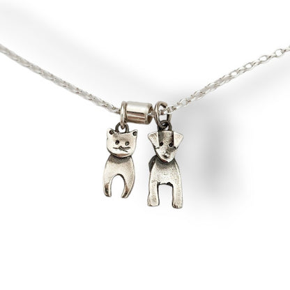 Dog and cat sterling silver pendant necklace