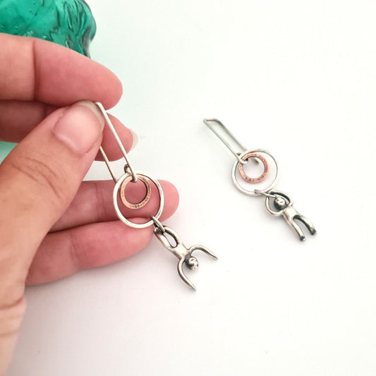 Sterling Silver and Copper Hammered Rings Earrings