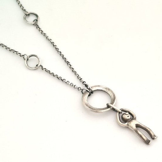 Sterling Silver Rings Necklace with Little Man