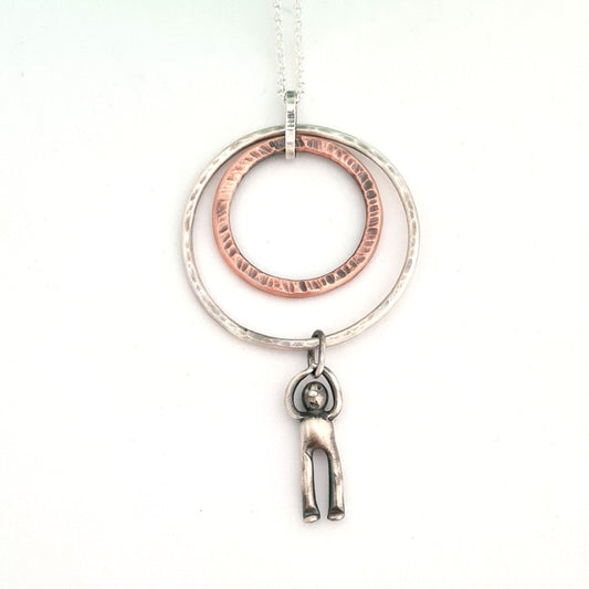 Sterling Silver and Copper Hammered Rings Pendant