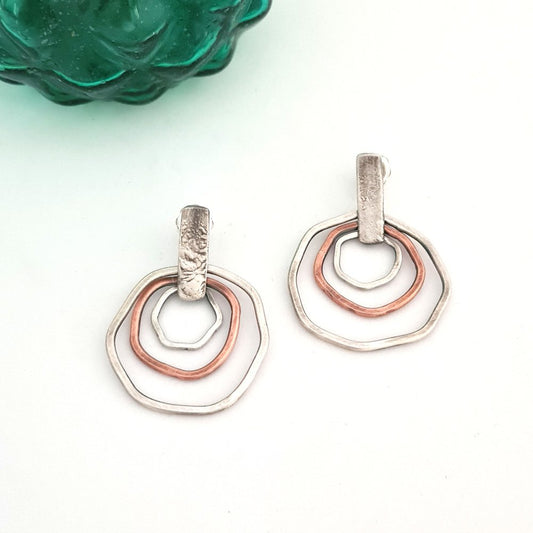 Sterling Silver and Copper Flat Rings Earrings