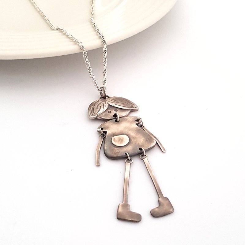 Articulated Doll Pendant - Sterling Silver