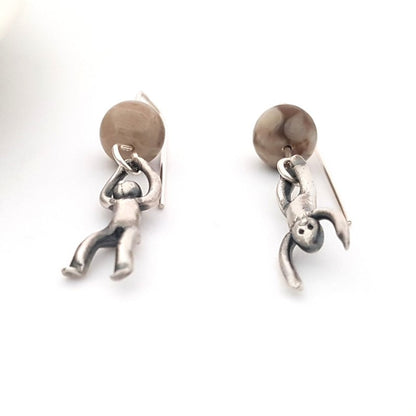 Little Men Up Down Fossil Coral Earrings - Two Sizes