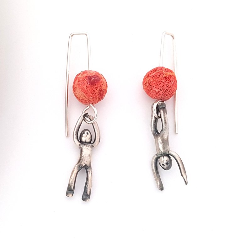 Little Men Up Down Sponge Coral Earrings - Two Sizes