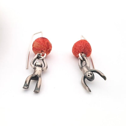 Little Men Up Down Sponge Coral Earrings - Two Sizes