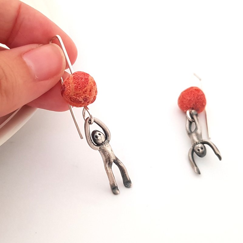 Little Men Up Down Sponge Coral Earrings - Two Sizes