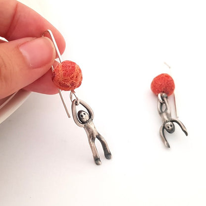 Little Men Up Down Sponge Coral Earrings - Two Sizes