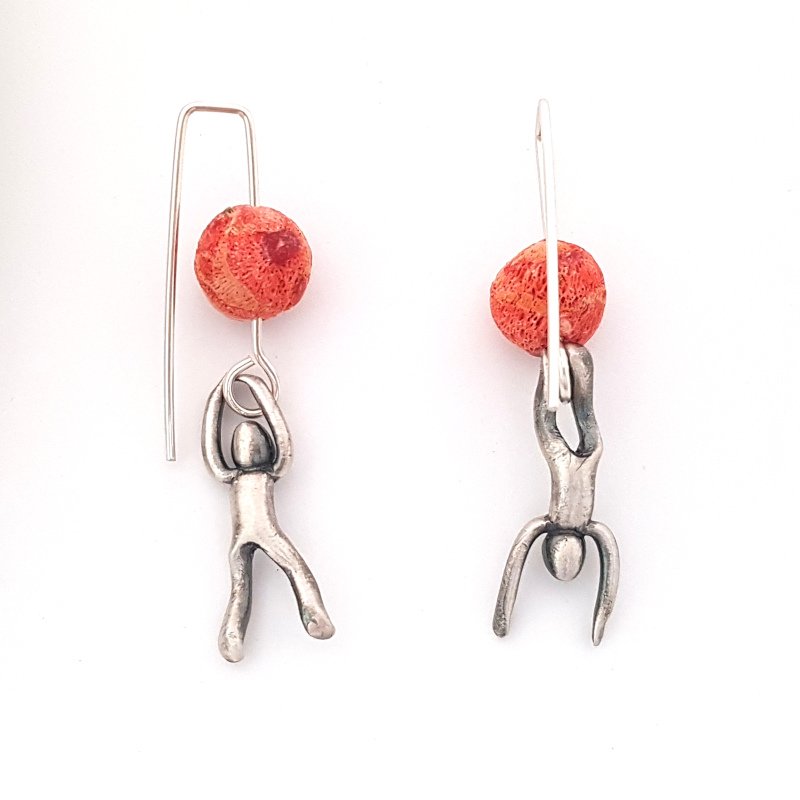 Little Men Up Down Sponge Coral Earrings - Two Sizes