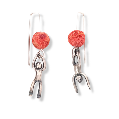 Little Men Up Down Sponge Coral Earrings - Two Sizes