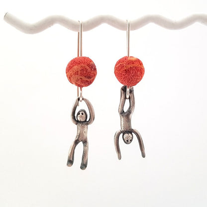 Little Men Up Down Sponge Coral Earrings - Two Sizes