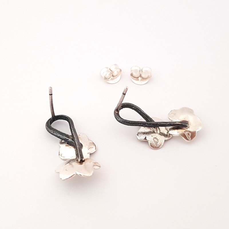 Double Flower Sterling Silver Earrings