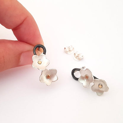 Double Flower Sterling Silver Earrings