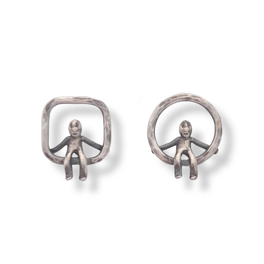 Hammered Ring Little Men Stud Earrings