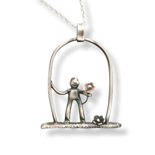 Little Man With Flower Pendant – Sterling Silver and Copper