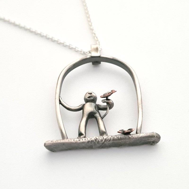 Little Man With Flower Pendant – Sterling Silver and Copper