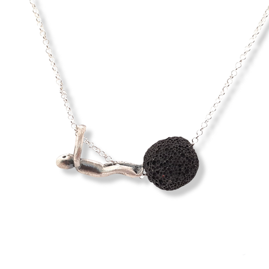 Volcanic Lava and Silver Little Men Necklace