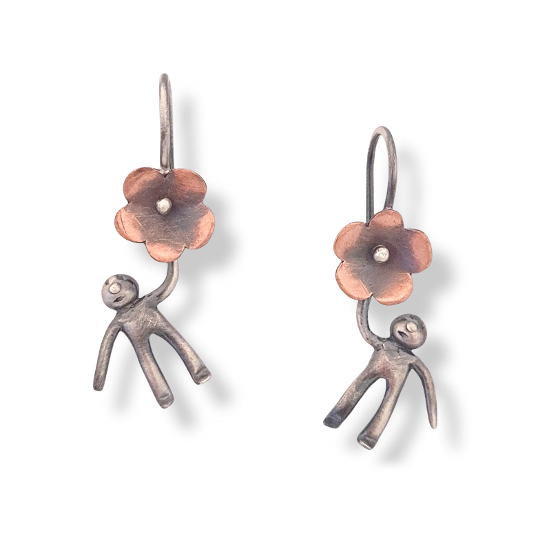 Little People Flower Earrings - Sterling Silver and Copper