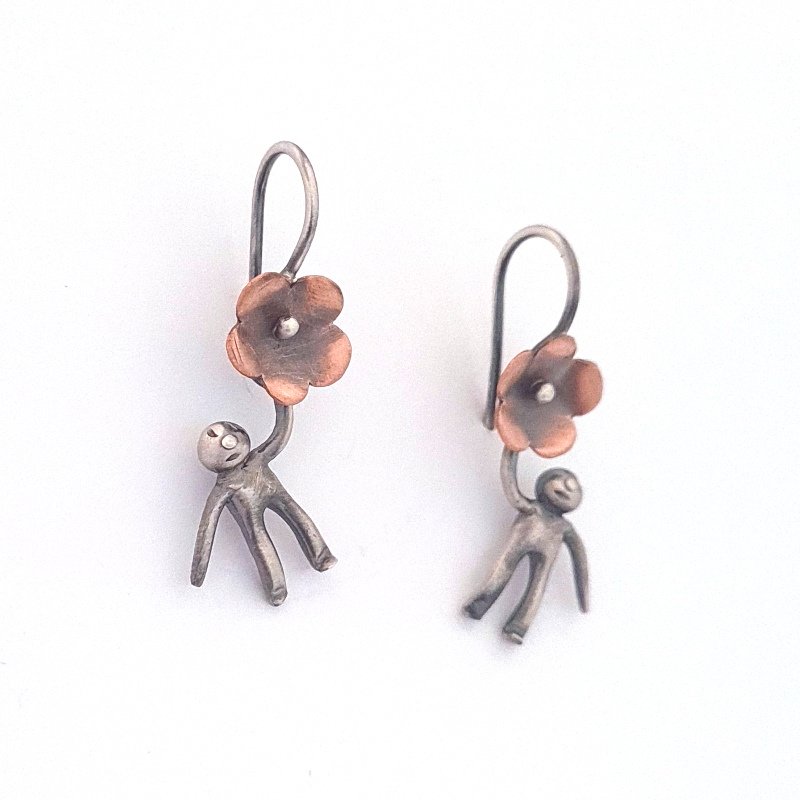 Little People Flower Earrings - Sterling Silver and Copper