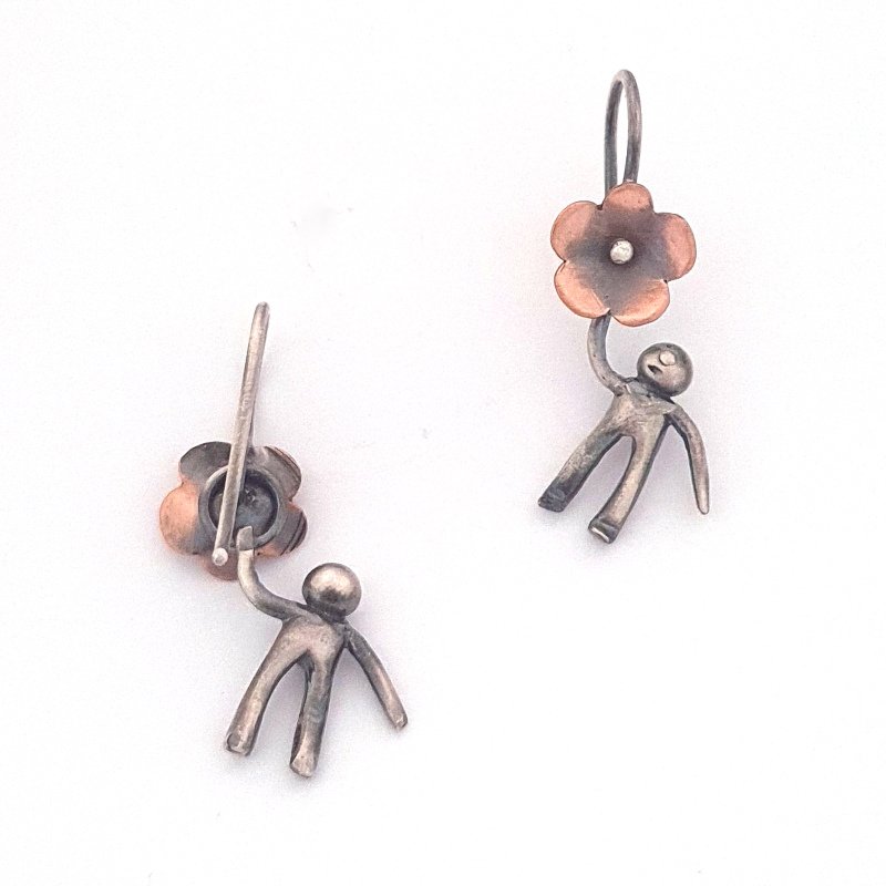 Little People Flower Earrings - Sterling Silver and Copper
