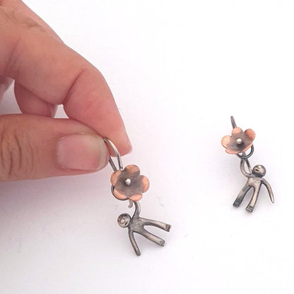 Little People Flower Earrings - Sterling Silver and Copper