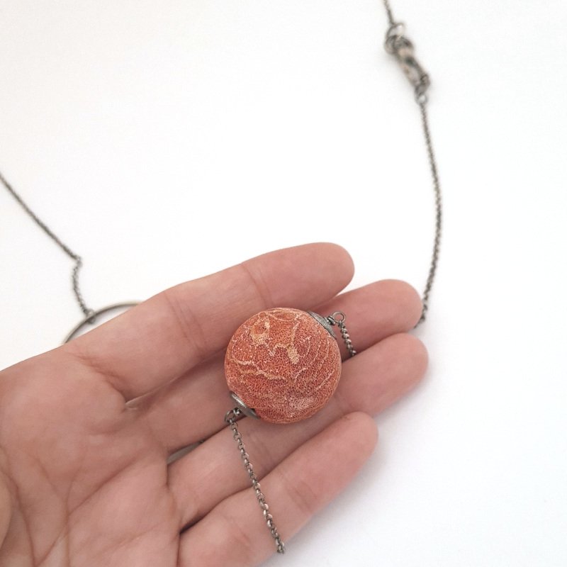 Minimalist Style Necklace with Coral and Little Man - Sterling Silver