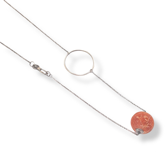 Minimalist Style Necklace with Coral and Little Man - Sterling Silver