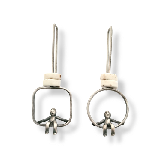 Oxidised Sterling Silver and Gemstone Earrings - White Magnesite People Earrings