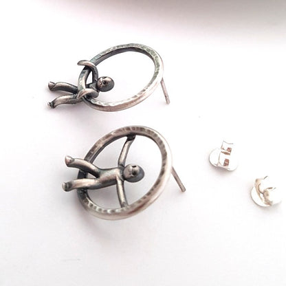 Small Little Men Hammered Ring Earrings