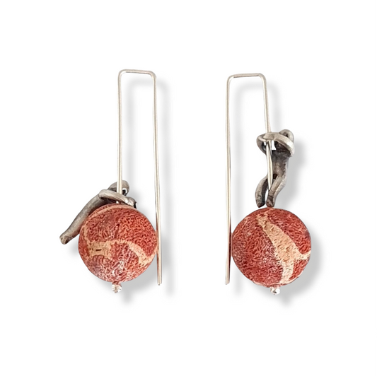 Little Men And Red Sponge Coral Gemstone Earrings