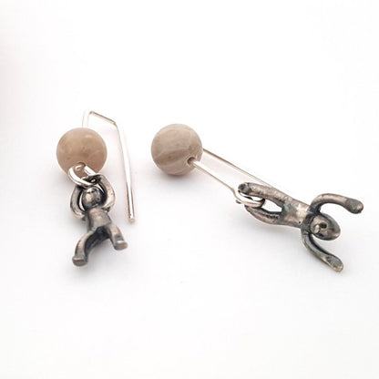Little Men Up Down Fossil Coral Earrings - Two Sizes