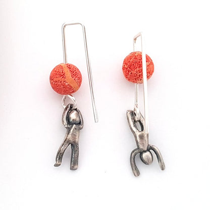 Little Men Up Down Sponge Coral Earrings - Two Sizes