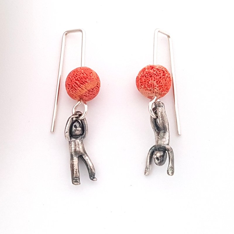 Little Men Up Down Sponge Coral Earrings - Two Sizes