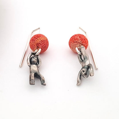 Little Men Up Down Sponge Coral Earrings - Two Sizes