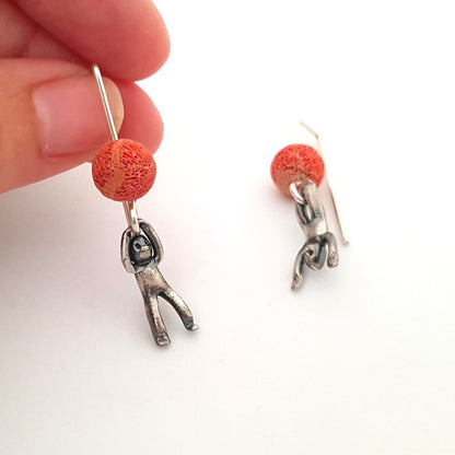 Little Men Up Down Sponge Coral Earrings - Two Sizes