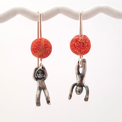 Little Men Up Down Sponge Coral Earrings - Two Sizes