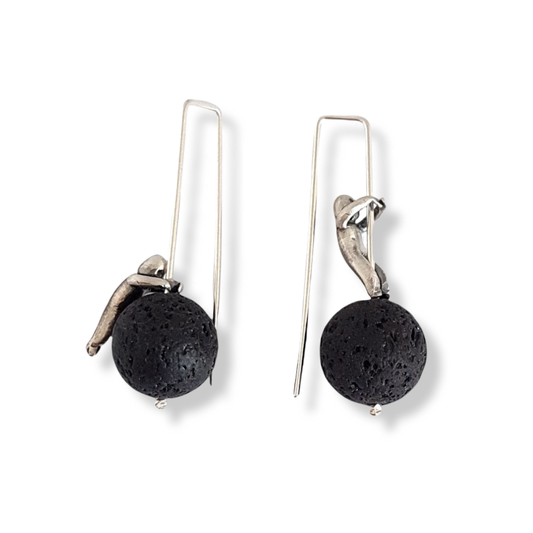 Little Men And Volcanic Lava Gemstone Earrings