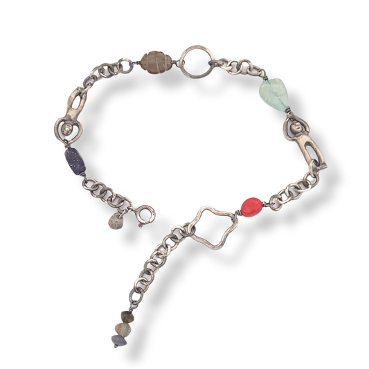 Sterling Silver Chain Bracelet With Gemstones