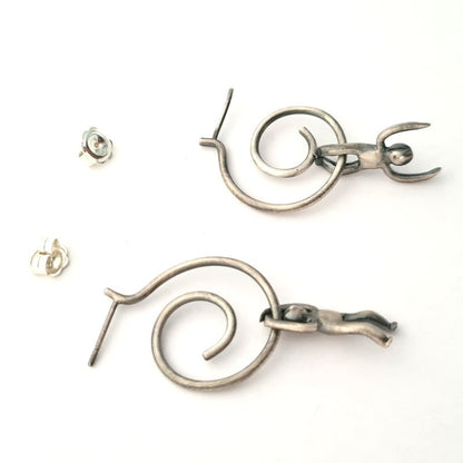 Sterling Silver Spiral Hoops With Little Men Hanging