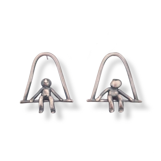 Sterling Silver Triangle Earrings With Little People Sitting