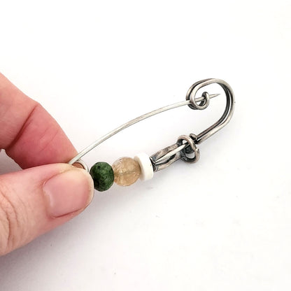 Sterling Silver Gemstones Safety Pin - Small