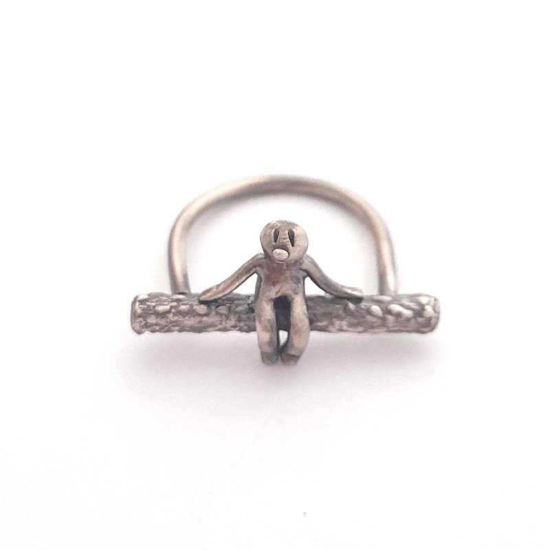 Unique Ring With Little Man Sitting on a Tree Trunk