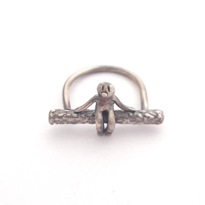 Unique Ring With Little Man Sitting on a Tree Trunk