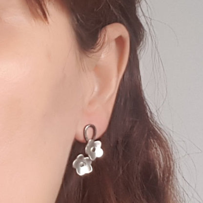 Double Flower Sterling Silver Earrings